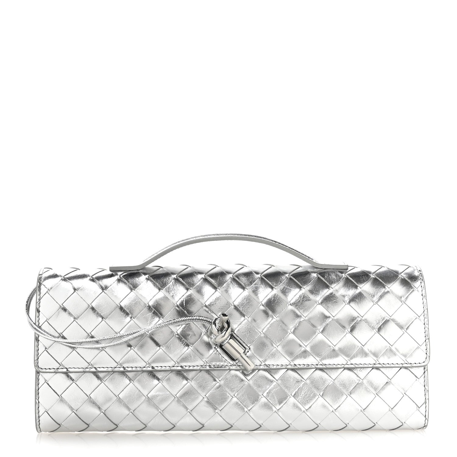 Bottega Veneta Metallic Nappa Intrecciato Long Andiamo Top Handle Silver 1 of 10