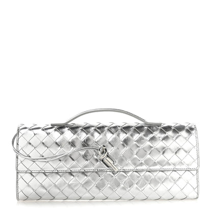 Bottega Veneta Metallic Nappa Intrecciato Long Andiamo Top Handle Silver 1 of 10