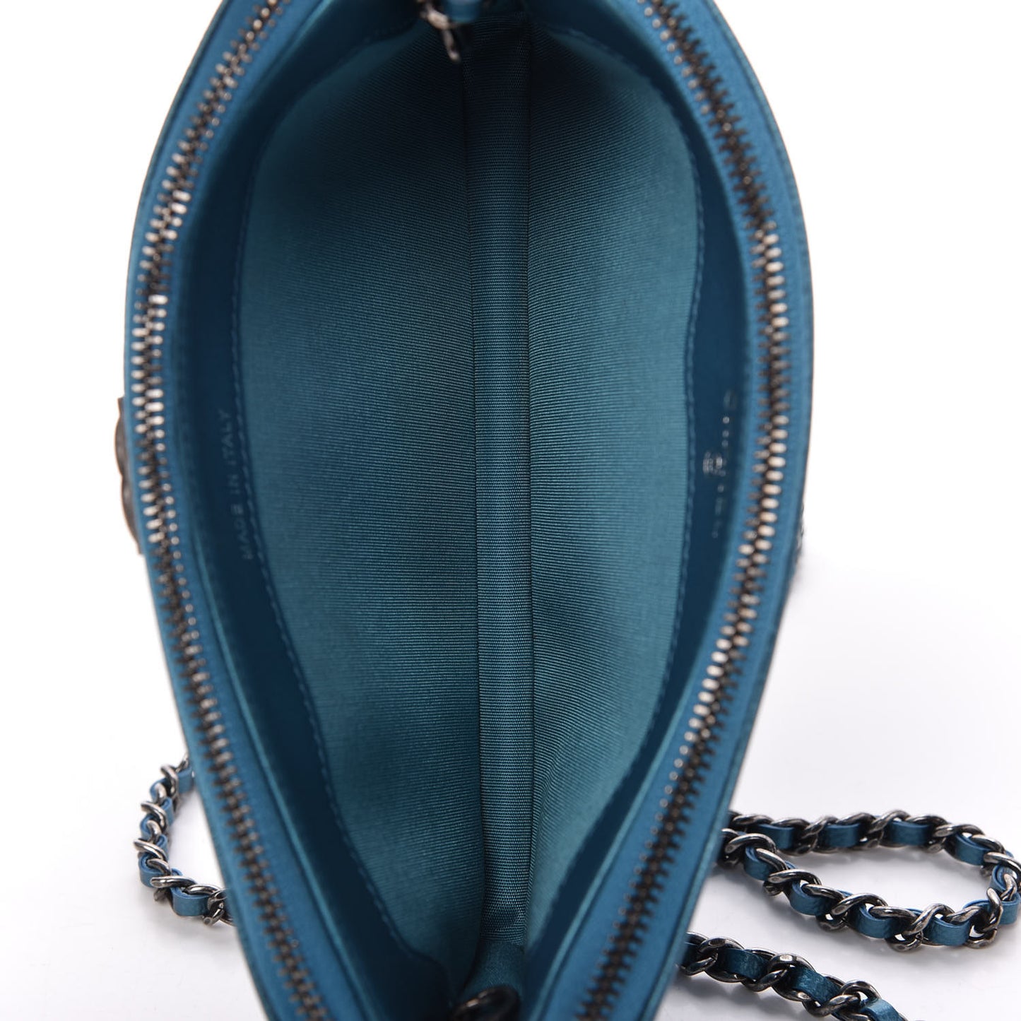 Metallic Caviar Quilted Small Boy Clutch With Chain Turquoise
