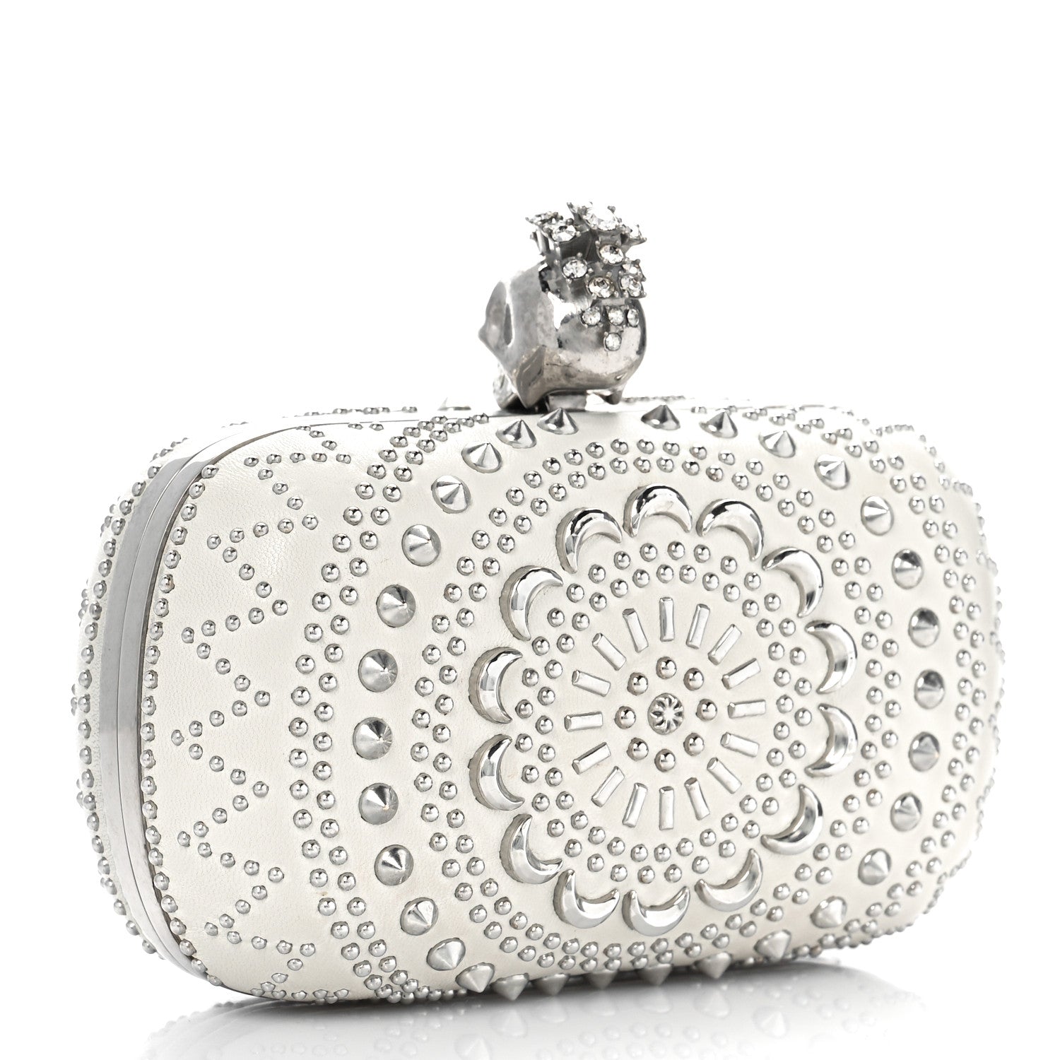 Alexander McQueen Nappa Studded Crochet Skull Box Clutch Ivory 3 of 10