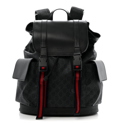 Gucci Soft GG Supreme Monogram Calfskin Web Double Buckle Backpack Black 1 of 16