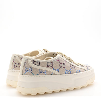 Gucci Canvas Lame Crystal GG Monogram Womens 1977 Tennis Sneakers 37.5 Gardenia Silver Mystic White 5 of 9