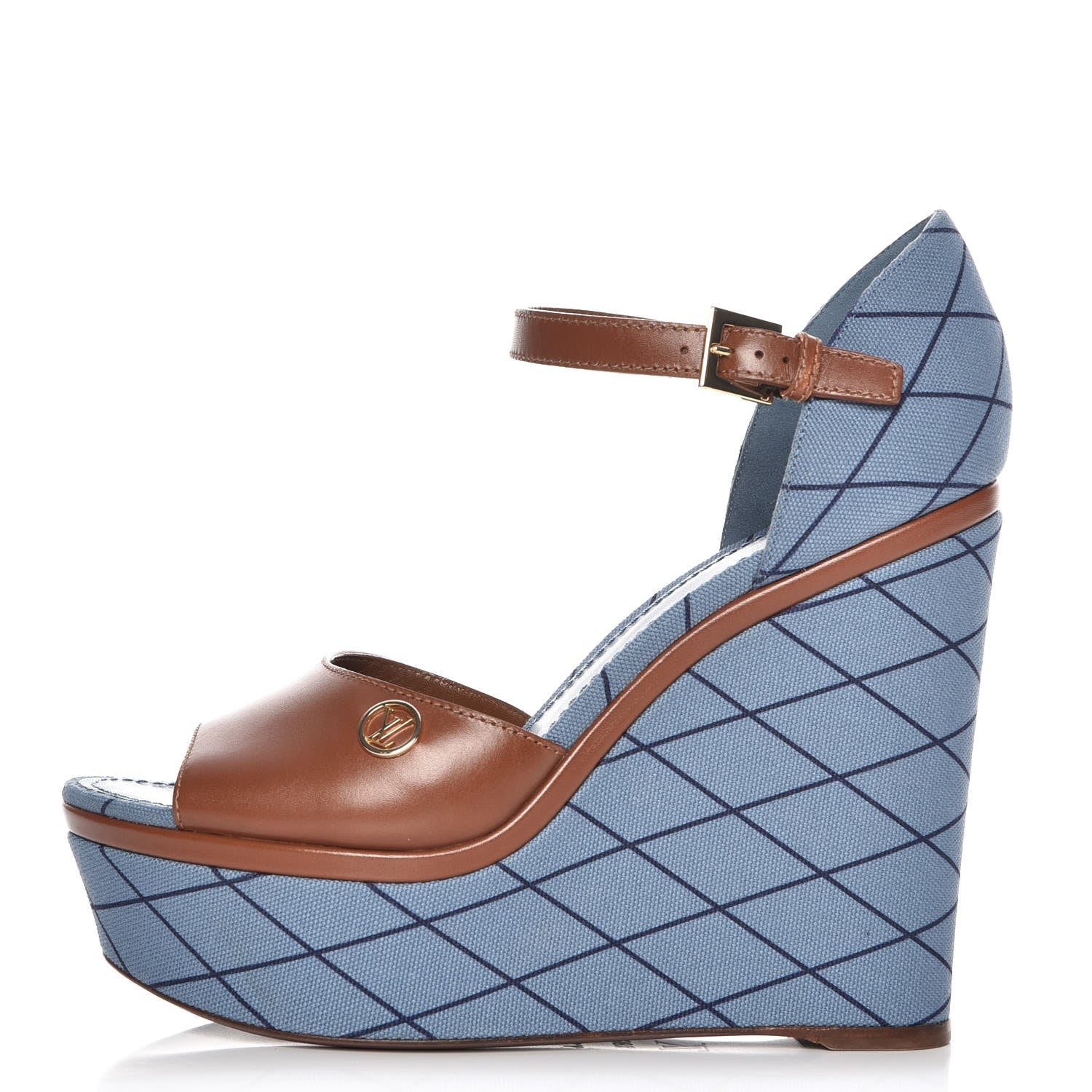 Louis Vuitton Denim Malletage Blossom Wedge Sandal 38.5 1 of 8