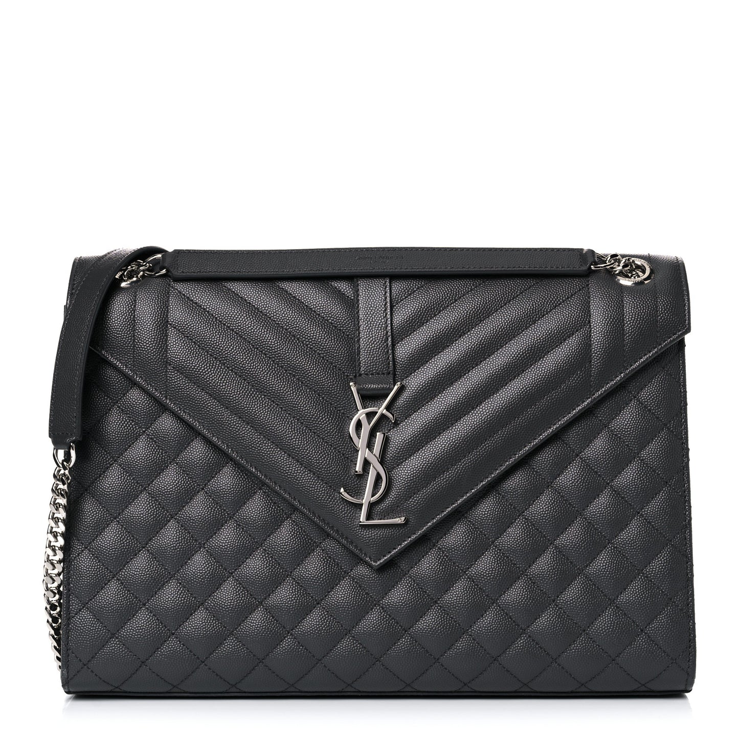 Grain De Poudre Textured Mixed Matelasse Large Triquilt Monogram Satchel Asphalt