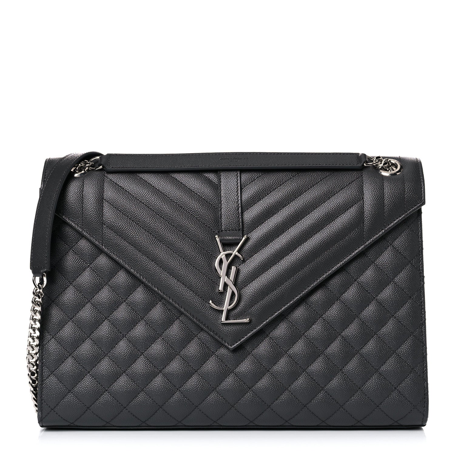 Saint Laurent Grain De Poudre Textured Mixed Matelasse Large Triquilt Monogram Satchel Asphalt 1 of 12