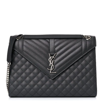 Saint Laurent Grain De Poudre Textured Mixed Matelasse Large Triquilt Monogram Satchel Asphalt 1 of 12