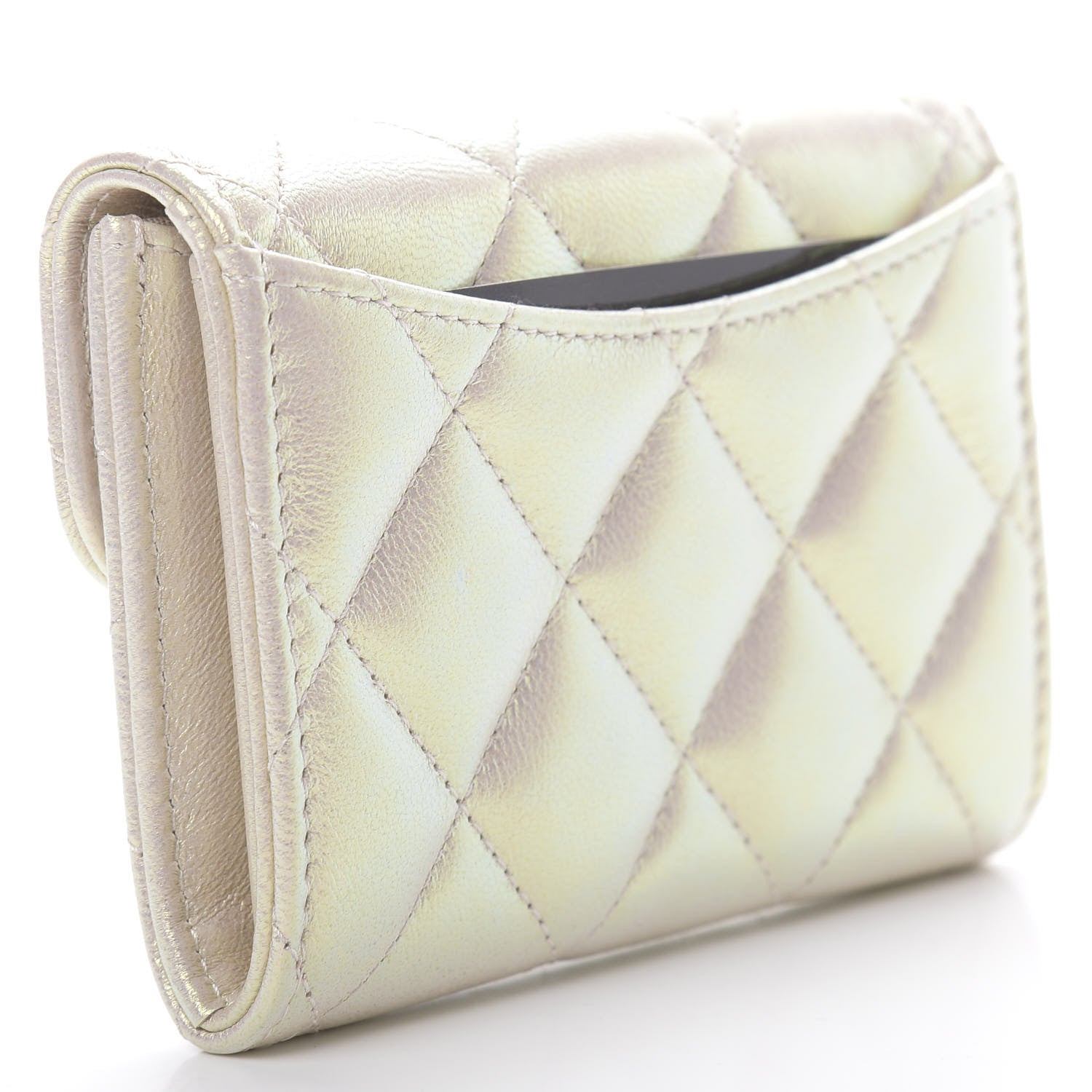 Chanel Iridescent Lambskin Quilted Flap Card Holder Ivory 3 of 9
