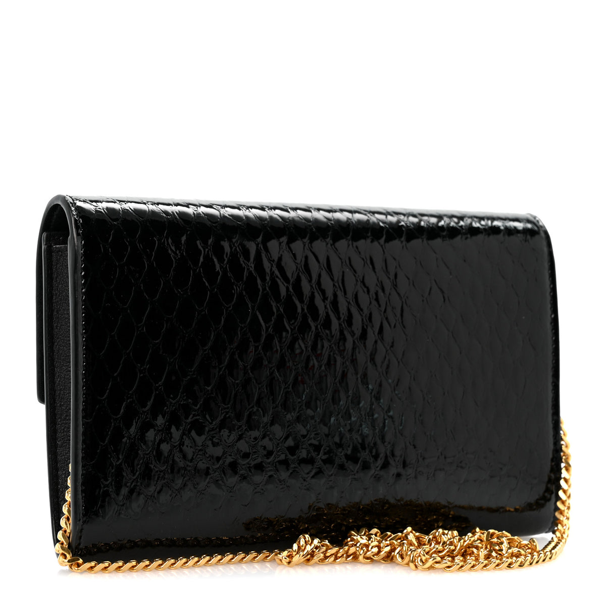 Calfskin Python Embossed Monogram Uptown Chain Wallet Black