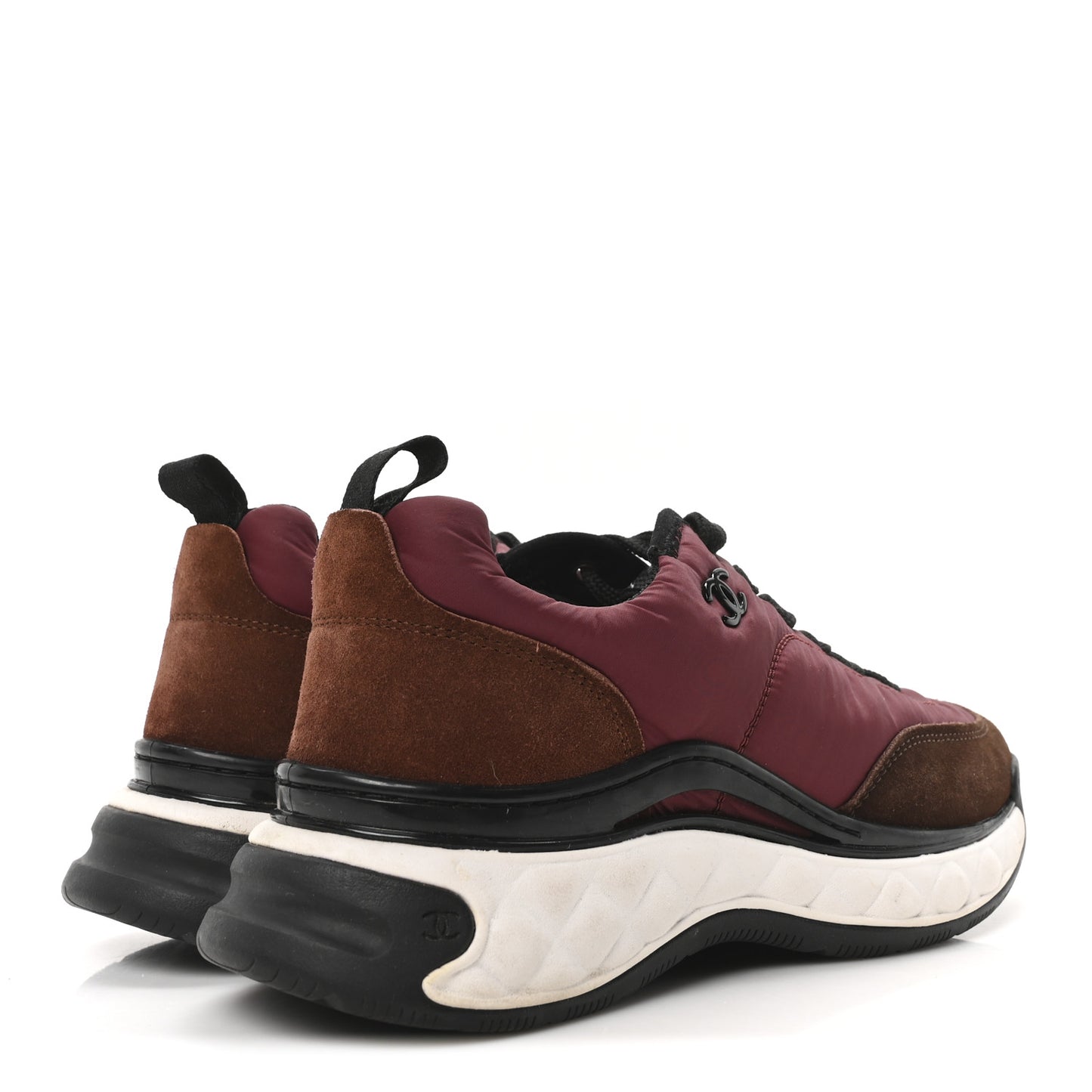 Nylon Suede Calfskin CC Sneakers 38 Burgundy Brown