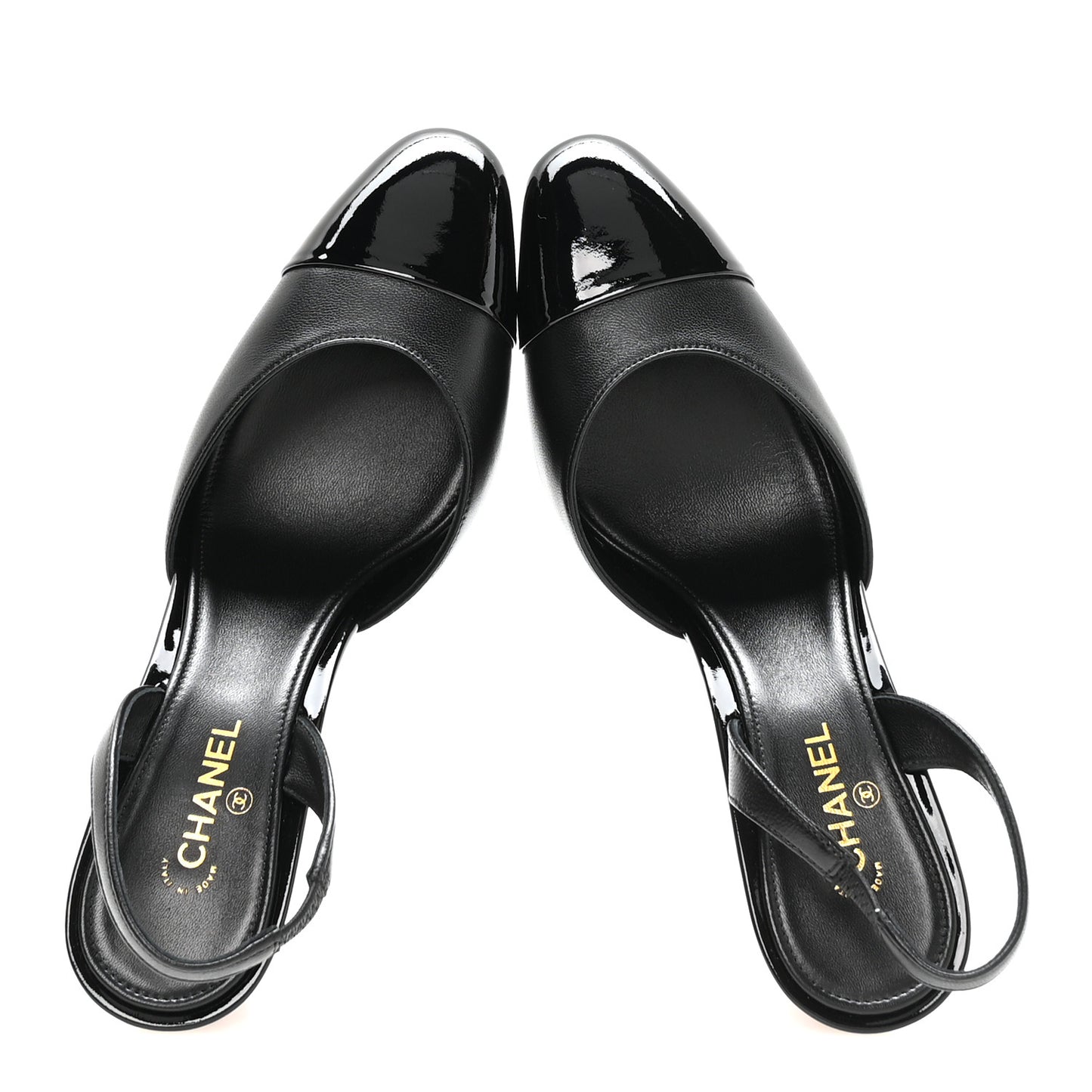 Lambskin Patent Calfskin Cap Toe CC Apple Slingback Pumps 37.5 Black