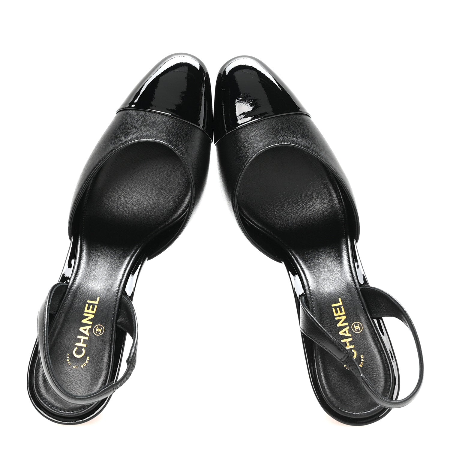 Chanel Lambskin Patent Calfskin Cap Toe CC Apple Slingback Pumps 37.5 Black 2 of 9