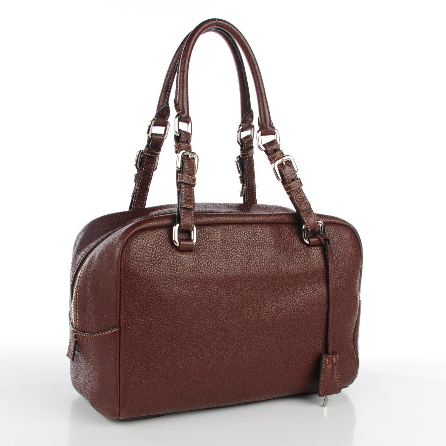 Prada Vitello Daino Logo Bowler Bruciato 3 of 10