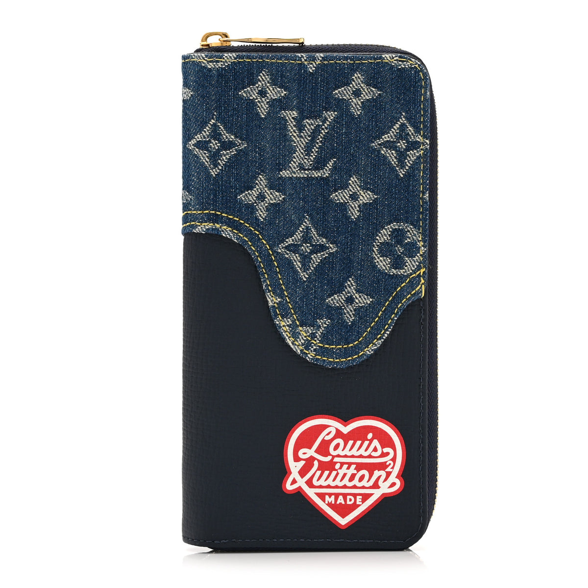 X NIGO Taurillon Monogram Denim Drip Zippy Vertical Wallet Blue