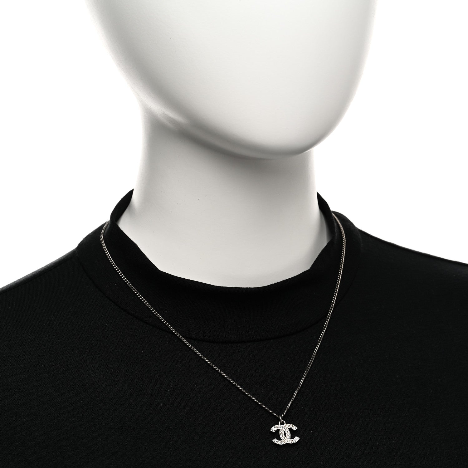 Chanel Crystal Timeless CC Necklace Silver 2 of 6