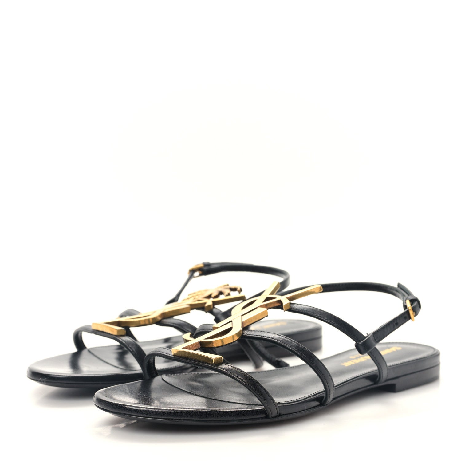 Saint Laurent Calfskin Cassandra Monogram Sandals 35.5 Black 3 of 8