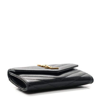 Saint Laurent Grain De Poudre Matelasse Chevron Small Monogram Envelope Wallet Black 4 of 7