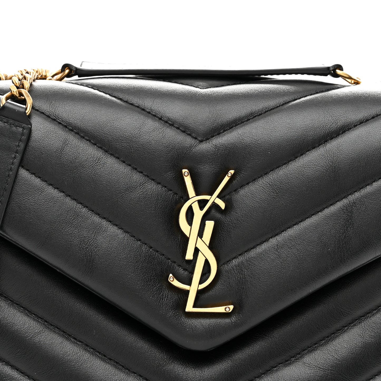 Calfskin Y Quilted Monogram Small Loulou Chain Satchel Black