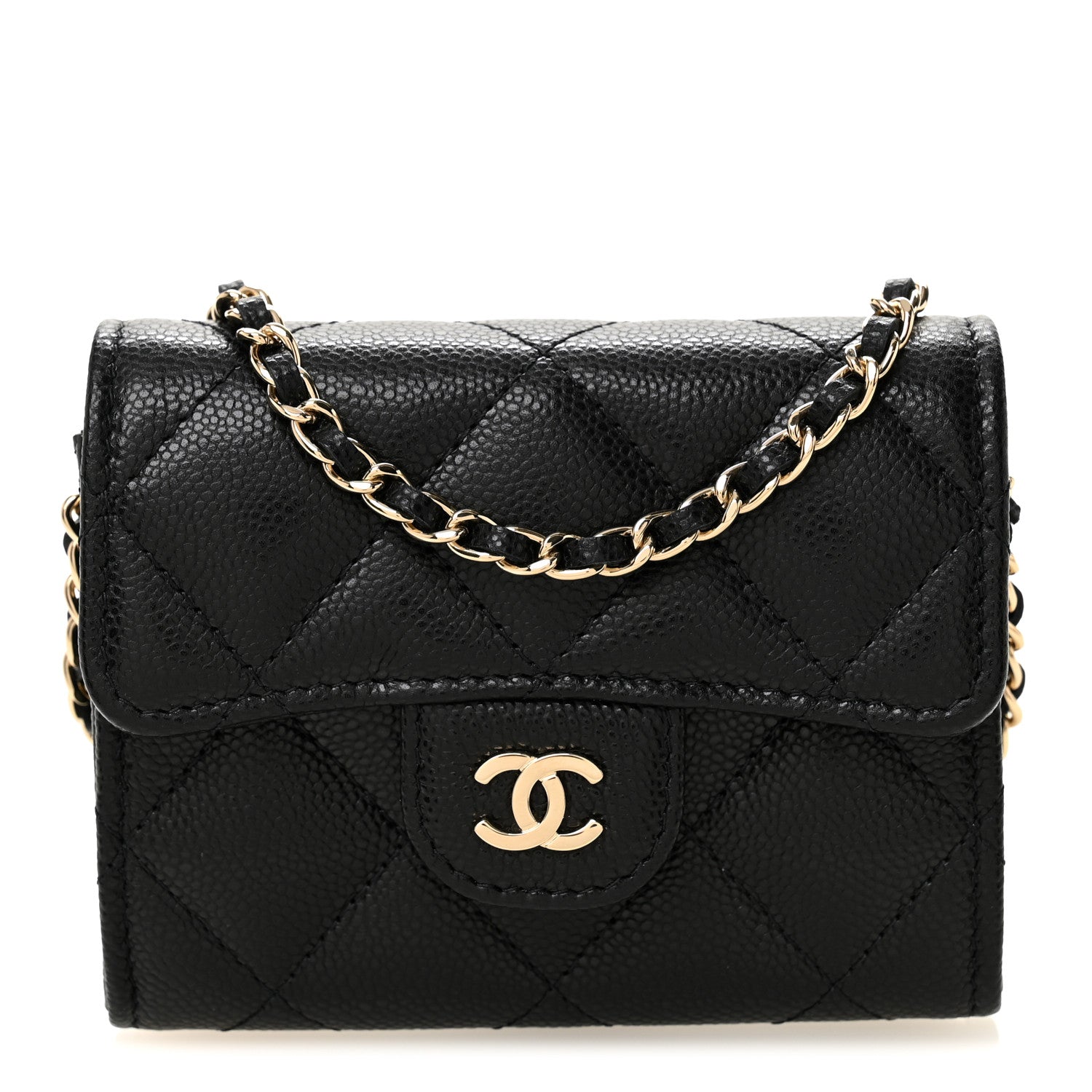 Chanel Caviar Quilted Flap Card Holder On Chain Black 1 of 11