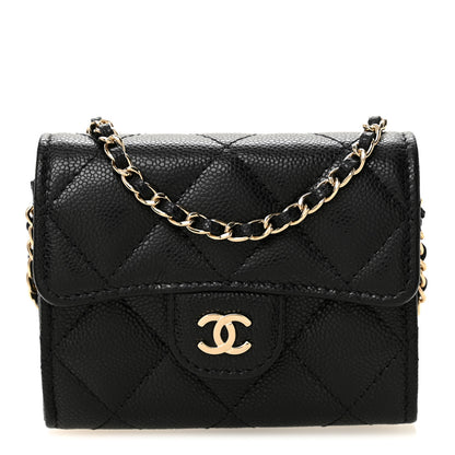 Chanel Caviar Quilted Flap Card Holder On Chain Black 1 of 11