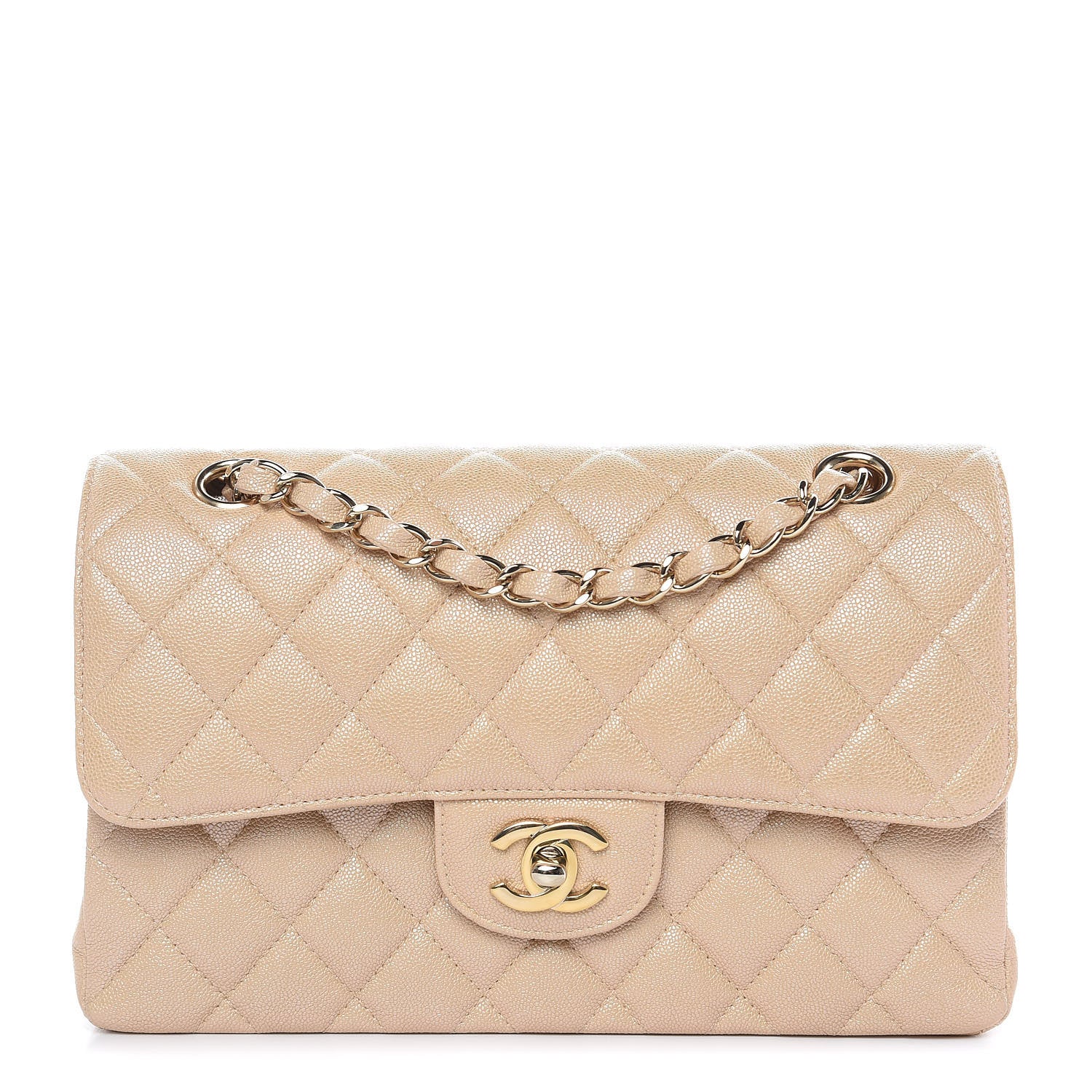 Chanel Iridescent Caviar Quilted Small Double Flap Beige 1 of 9