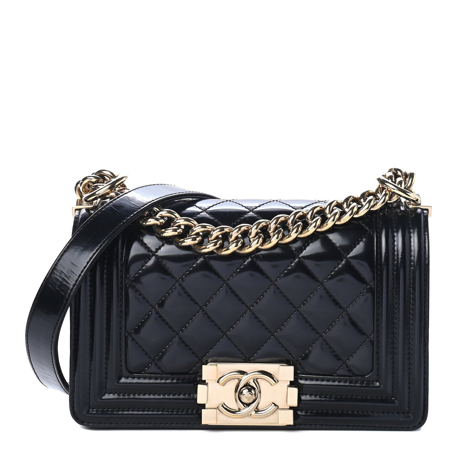 Patent Calfskin Quilted Small Boy Flap Black