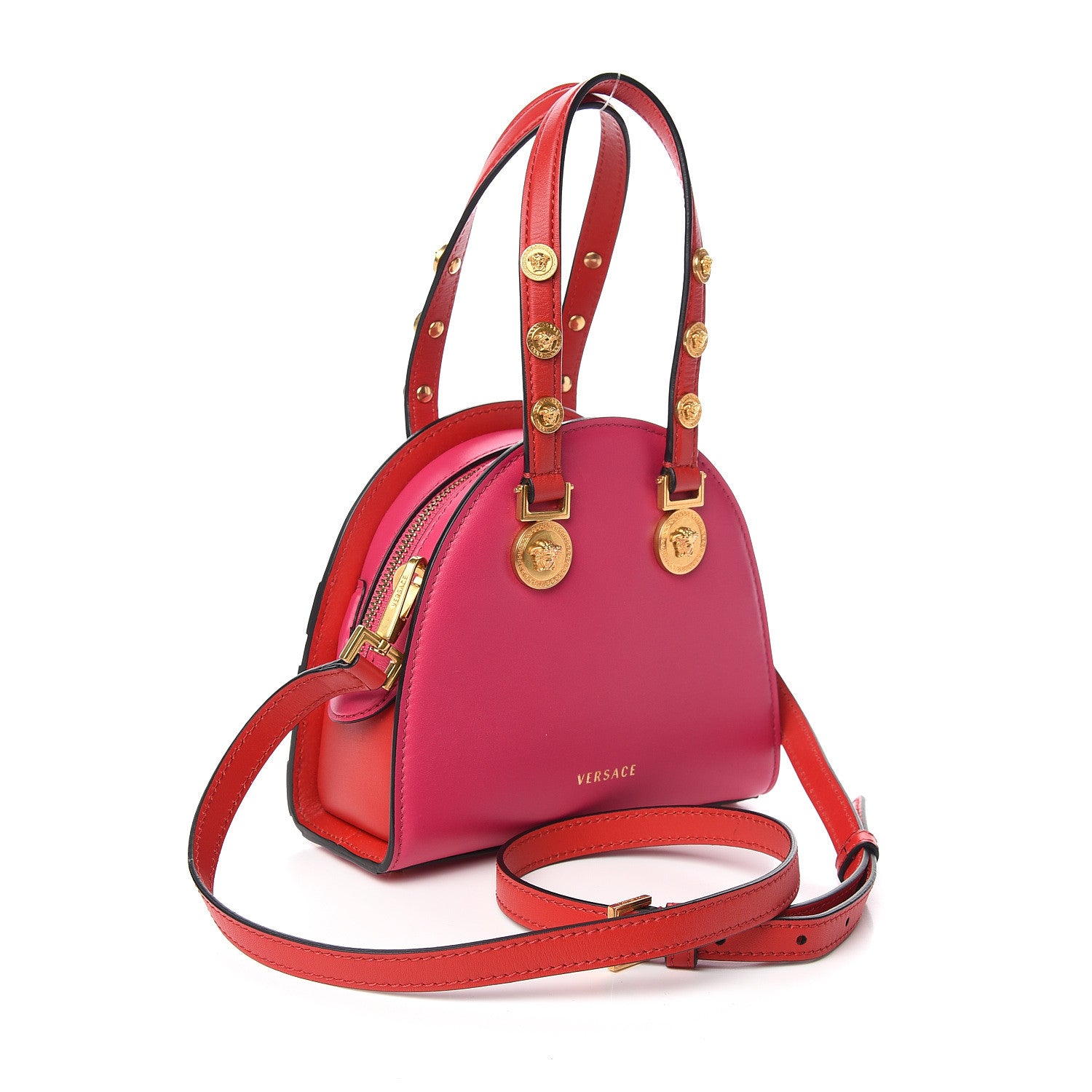 Versace Calfskin Small Medallion Tribute Bowling Bag Pink Red 3 of 9