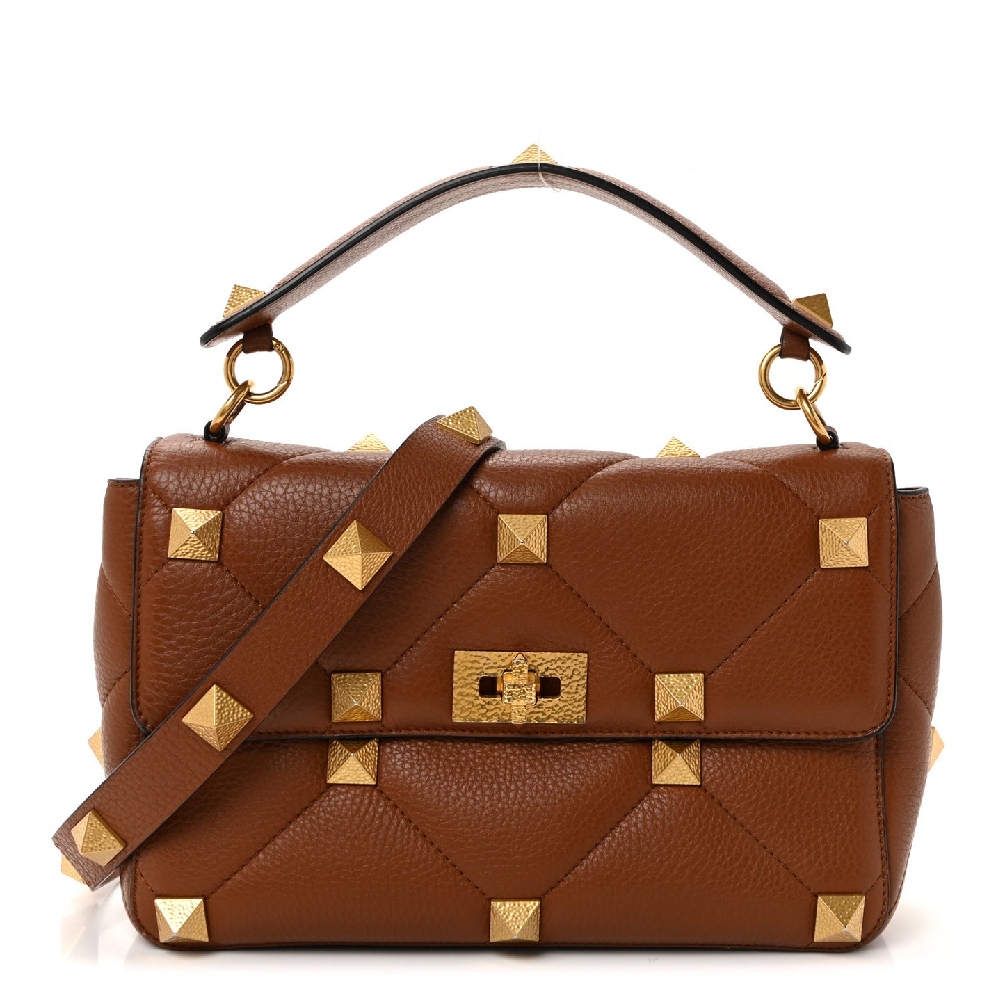 Grained Calfskin Large Roman Stud Shoulder Bag Selleria