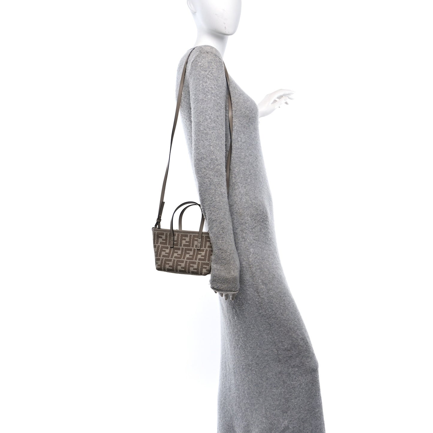 Denim Jacquard FF Effect Vitello Grace Mini Roll Tote Dove White Dove