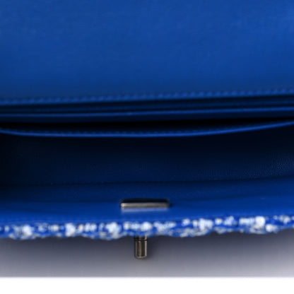 Chanel Tweed Quilted Mini Rectangular Flap Blue White 4 of 7