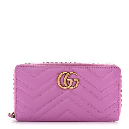Gucci Calfskin Matelasse GG Marmont Zip Around Wallet Pink 1 of 11