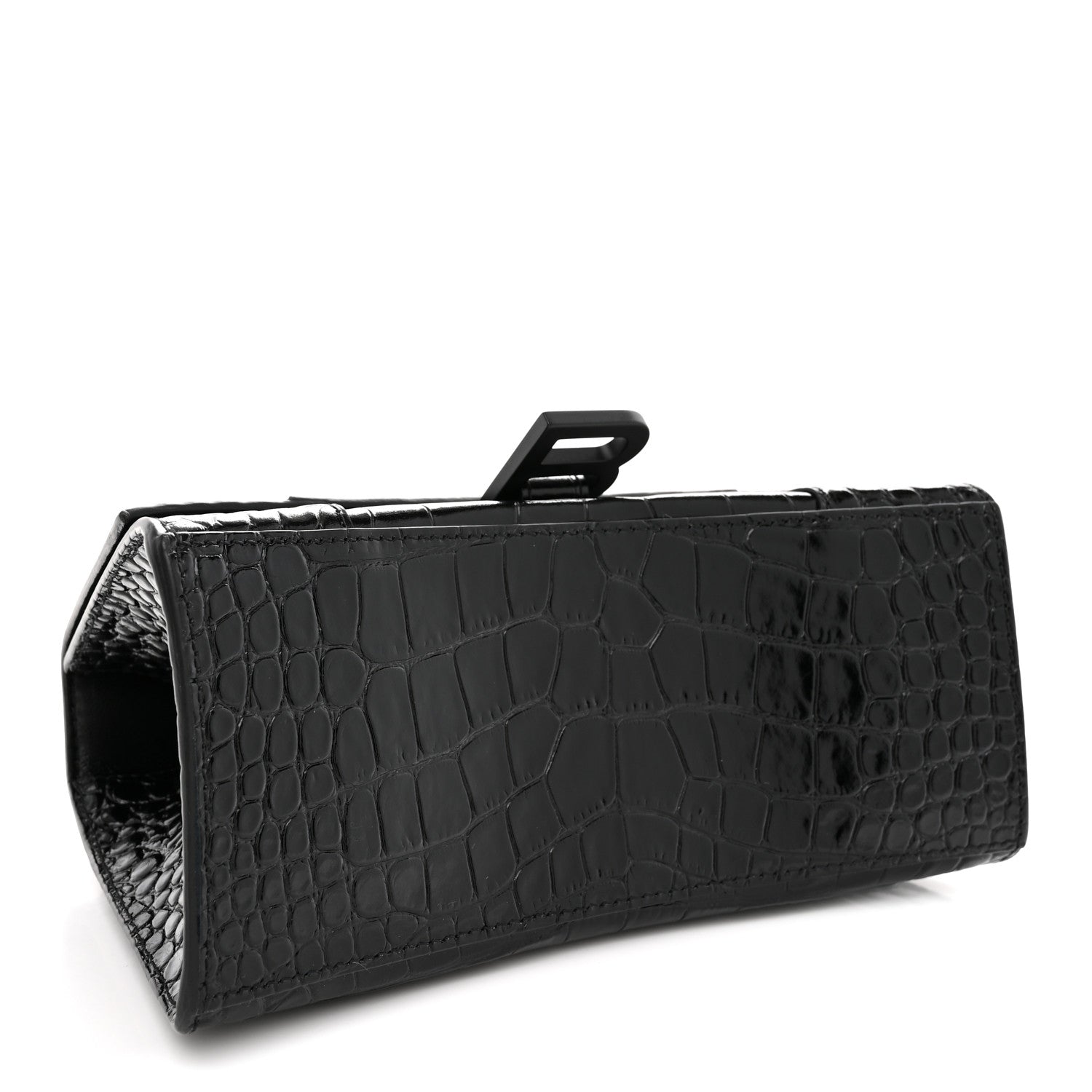 Balenciaga Shiny Calfskin Monochrome Crocodile Embossed Small Hourglass Top Handle Bag Black 4 of 11