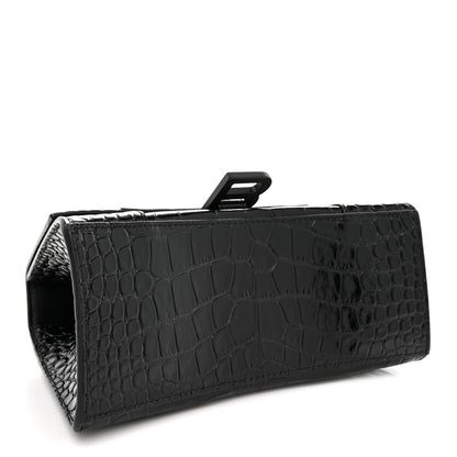 Balenciaga Shiny Calfskin Monochrome Crocodile Embossed Small Hourglass Top Handle Bag Black 4 of 11