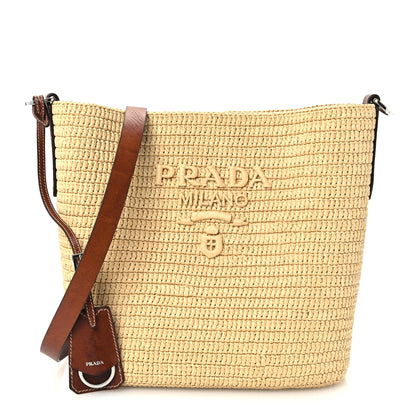 Prada Crochet Vitello Secchiello Bucket Bag Naturale Brandy 1 of 12