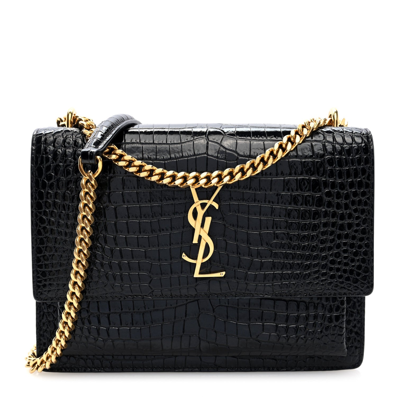 Saint Laurent Calfskin Crocodile Embossed Medium Monogram Sunset Black 1 of 9