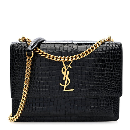 Saint Laurent Calfskin Crocodile Embossed Medium Monogram Sunset Black 1 of 9
