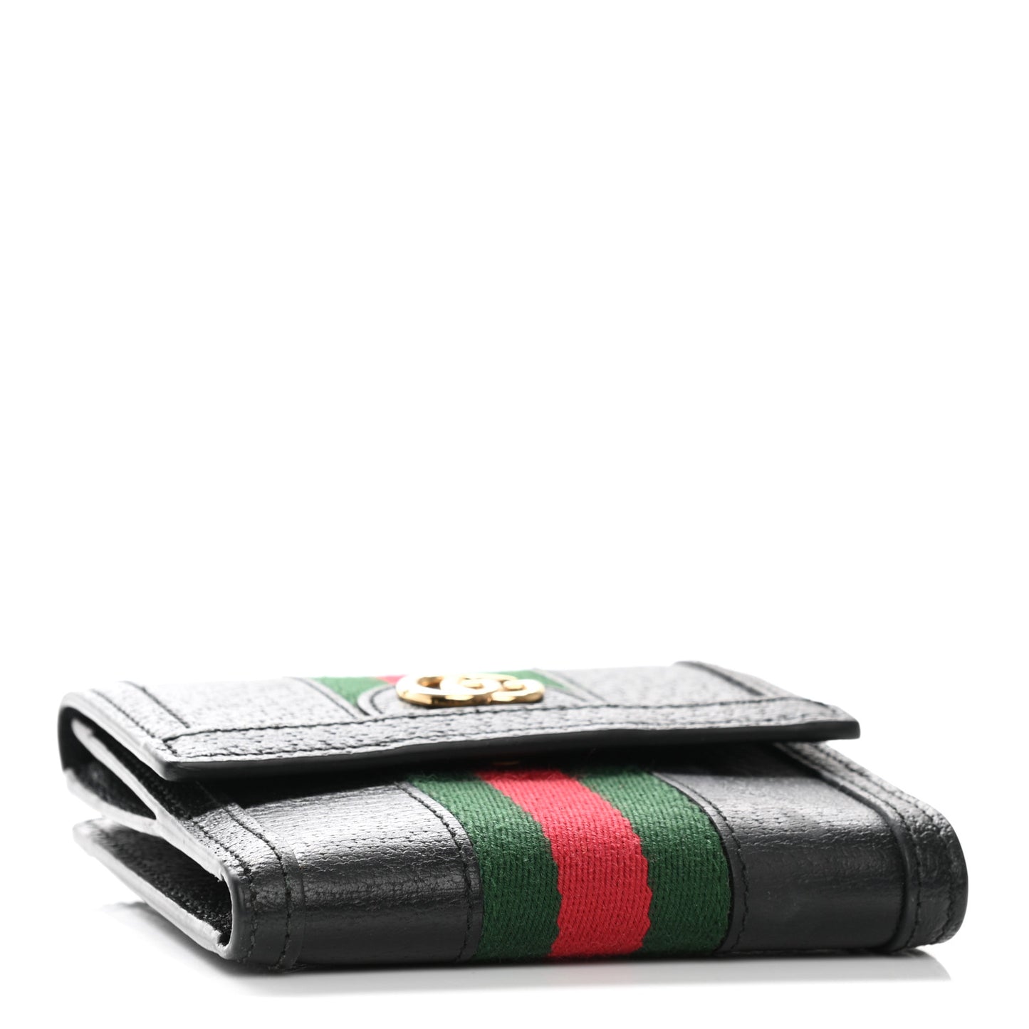 Textured Calfskin Web Ophidia French Flap Wallet Black