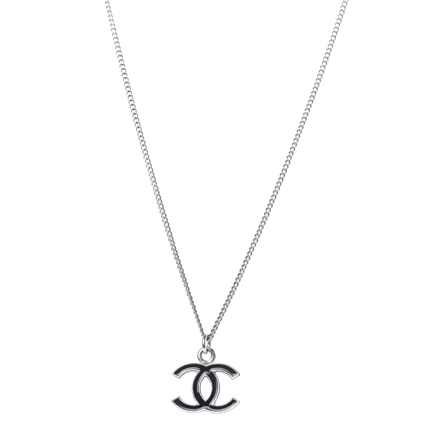 Chanel Enamel CC Necklace Silver Black 1 of 4