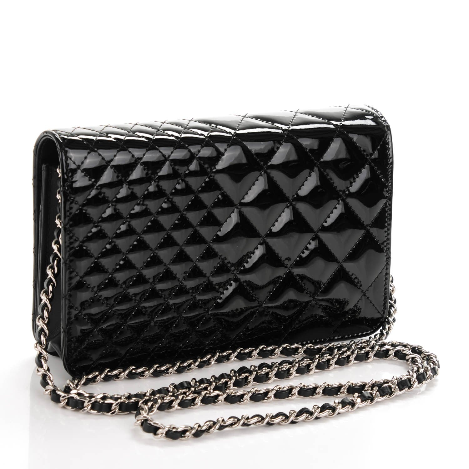 Chanel Patent Double Quilted Wallet On Chain WOC Black 3 of 10