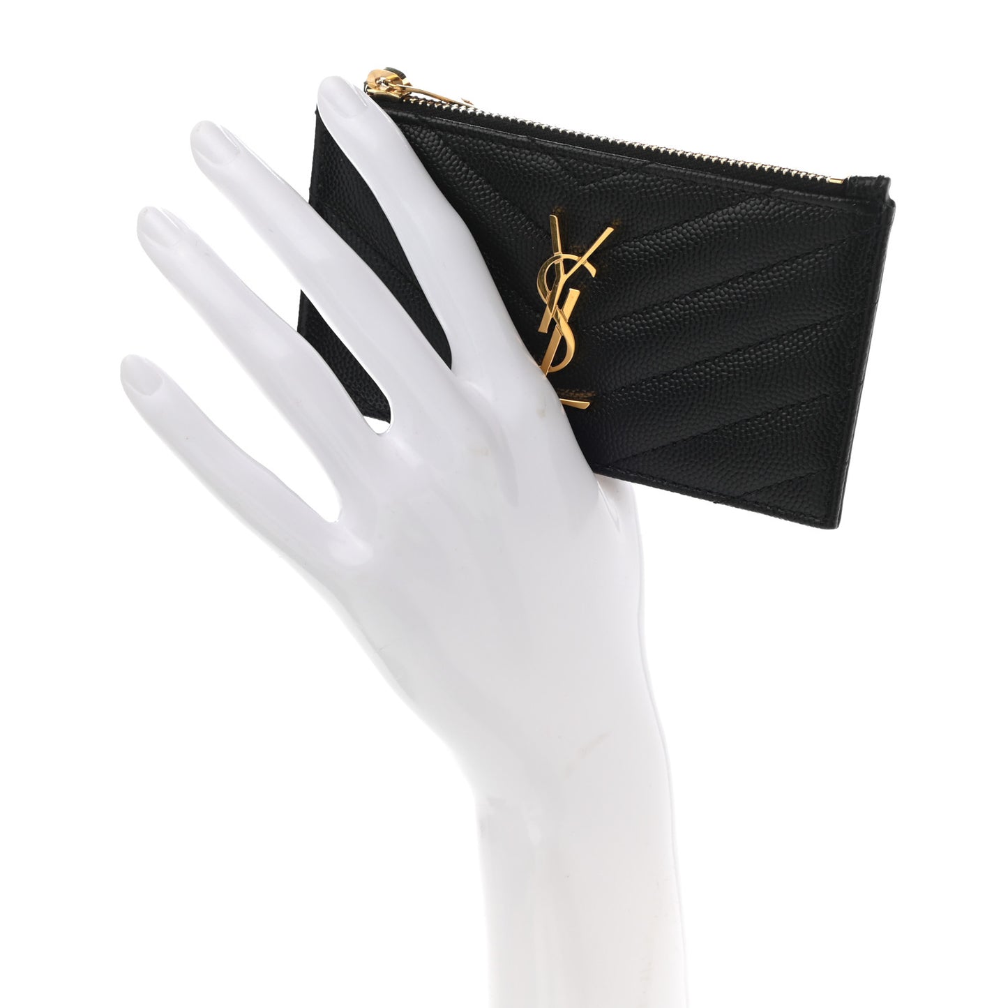 Grain De Poudre Matelasse Chevron Monogram Fragments Zippered Card Case Black