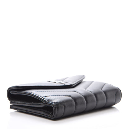 Saint Laurent Lambskin Y Quilted Monogram Compact Loulou Wallet Black 4 of 8