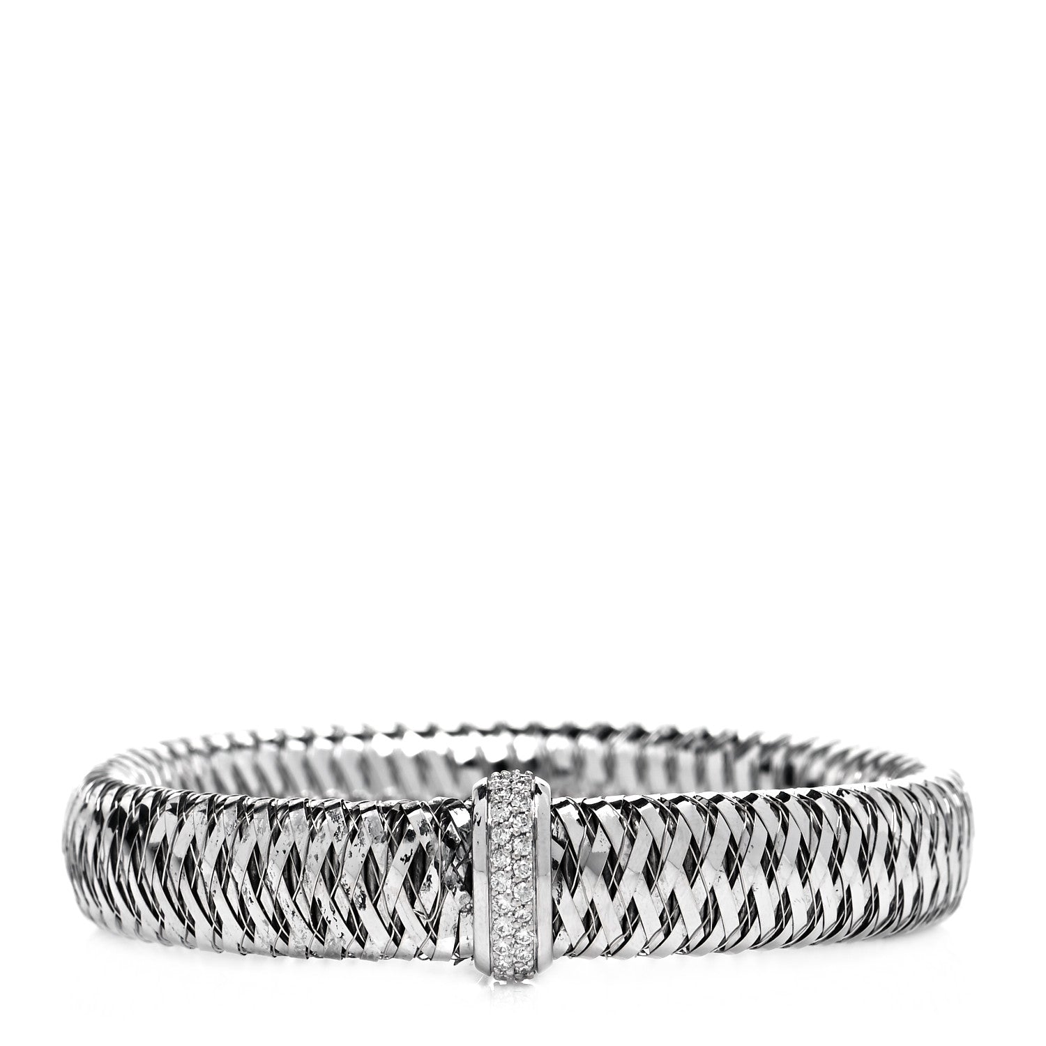 Roberto Coin 18K White Gold Diamond Medium Primavera Bangle Bracelet 1 of 8