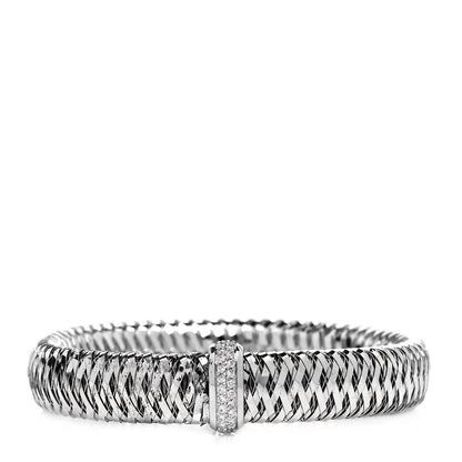 Roberto Coin 18K White Gold Diamond Medium Primavera Bangle Bracelet 1 of 8