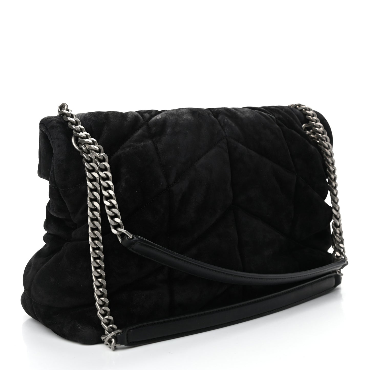Suede Quilted Medium Loulou Puffer Monogram Chain Satchel Black