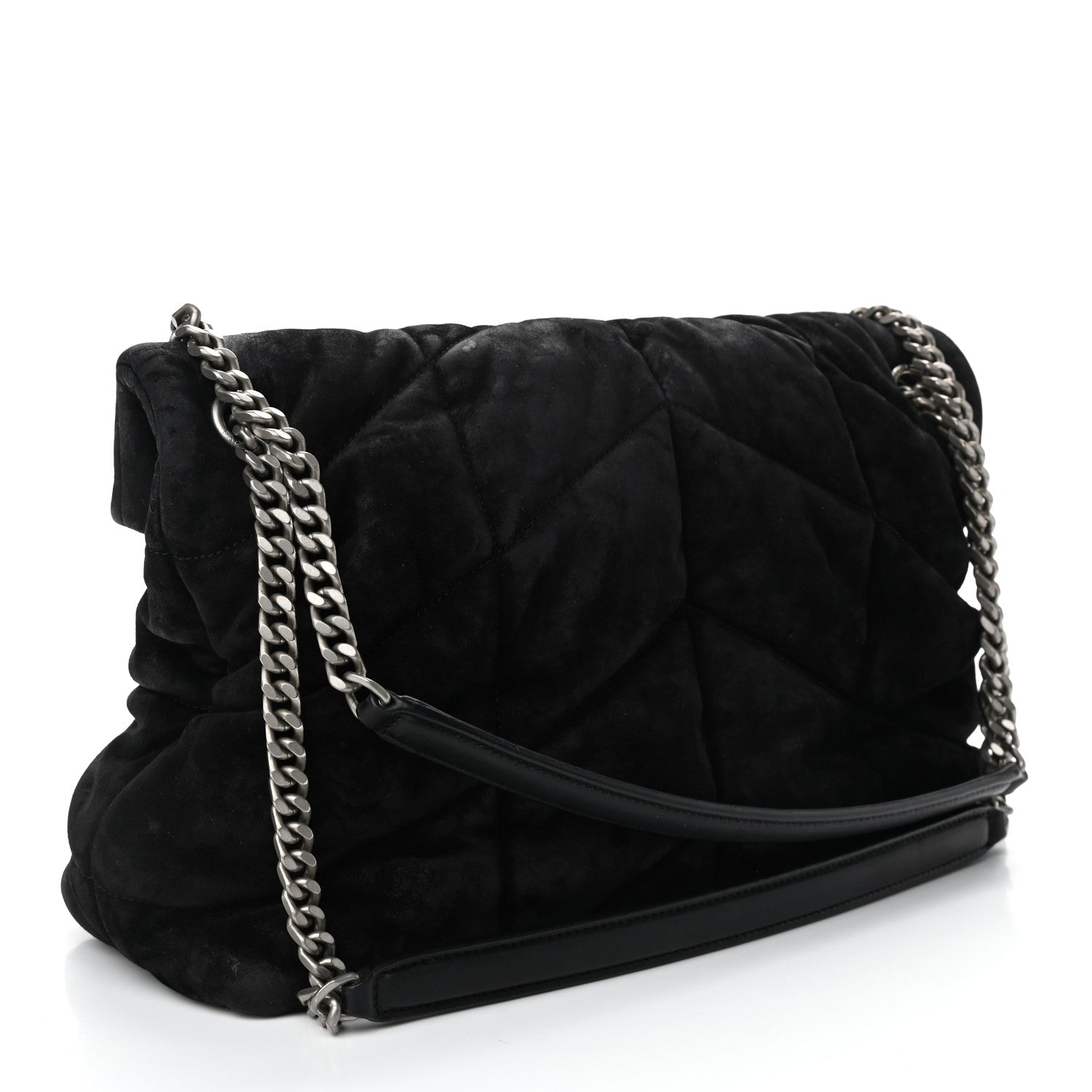 Saint Laurent Suede Quilted Medium Loulou Puffer Monogram Chain Satchel Black 3 of 12
