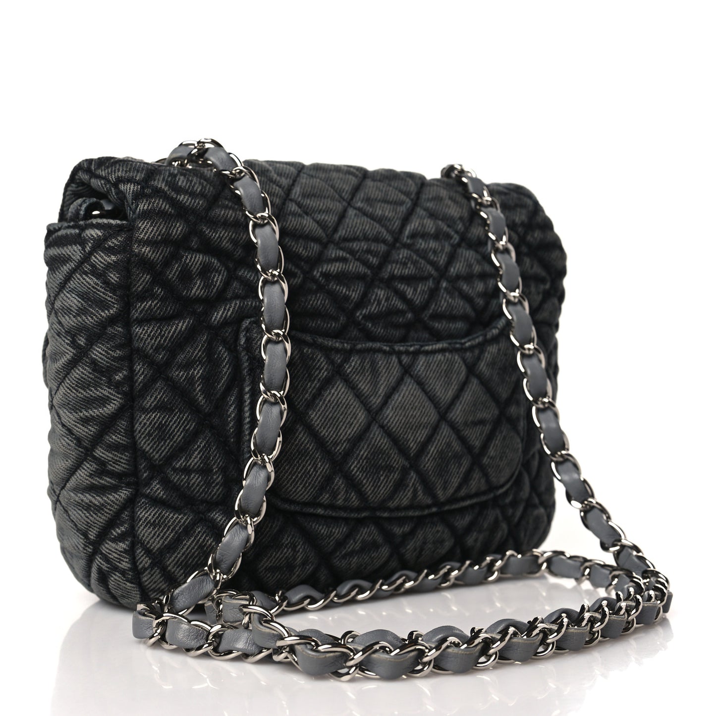 Washed Denim Quilted Small Denimpression Flap Grey Black