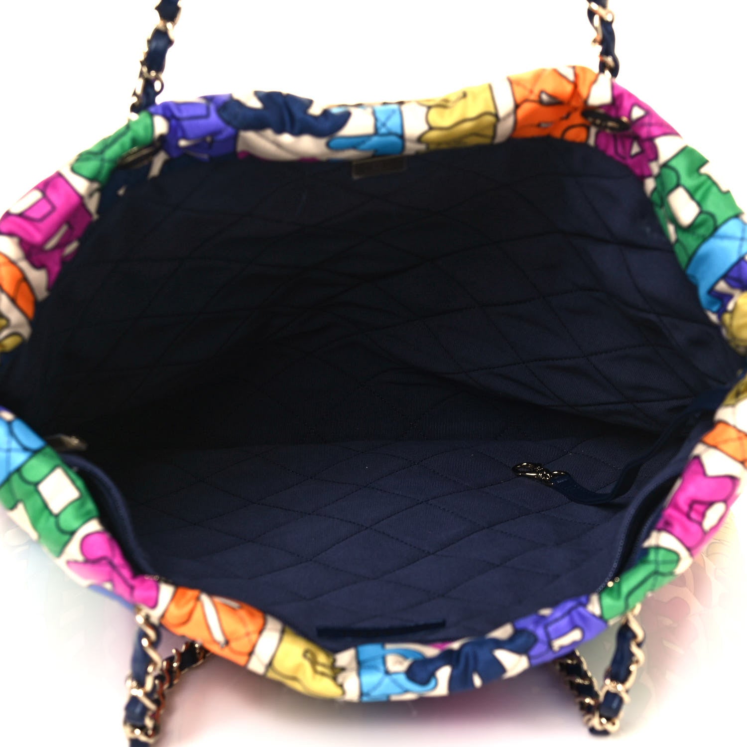 Chanel Printed Fabric Quilted Logo Large Shopping Tote Multicolor 5 of 12