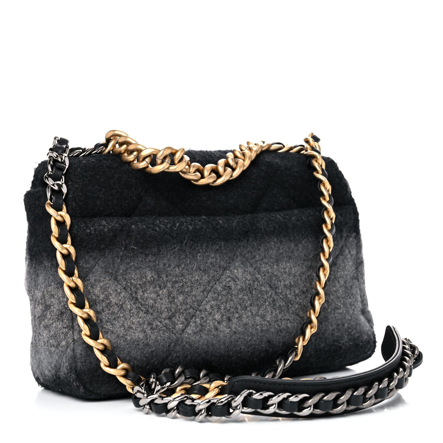 Chanel Wool Quilted Medium Chanel 19 Flap Black Grey 3 of 10