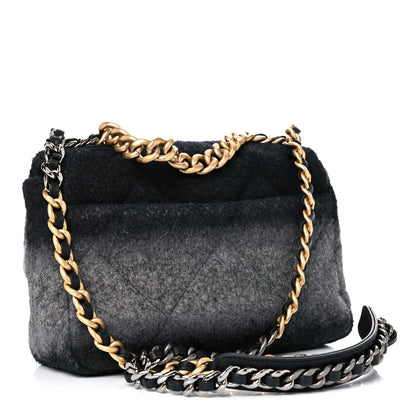 Chanel Wool Quilted Medium Chanel 19 Flap Black Grey 3 of 10