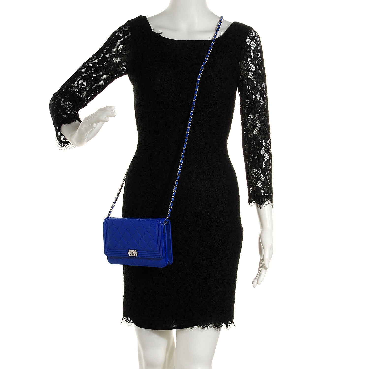 Chanel Patent Boy Wallet On Chain WOC Blue 3 of 10