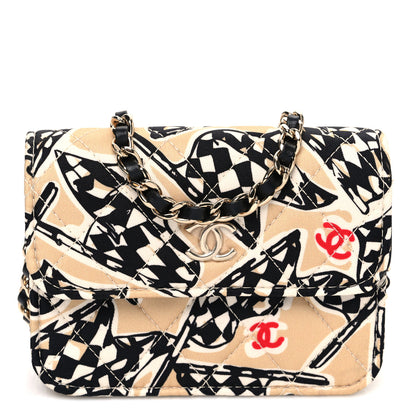 Chanel Canvas Check Flag Printed CC Clutch With Chain Beige Multicolor 1 of 12